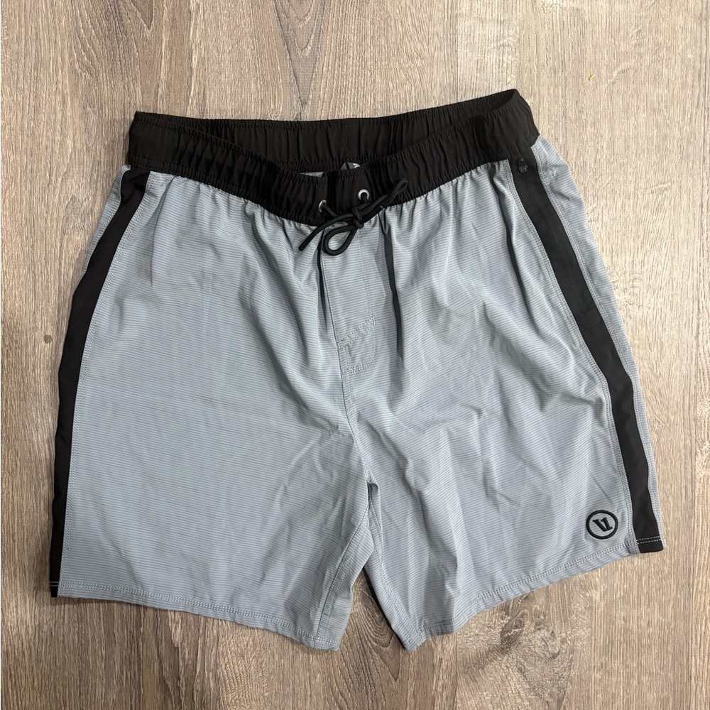 Vuori Light Gray and Black Performance Shorts